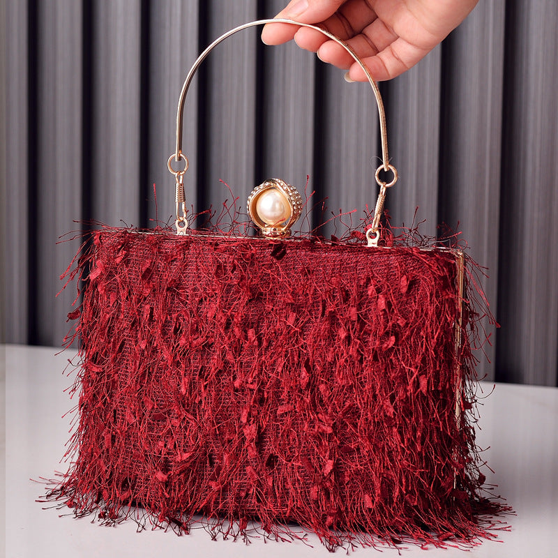 Sac à bandoulière cylindrique à pompon pour femme, sac de soirée