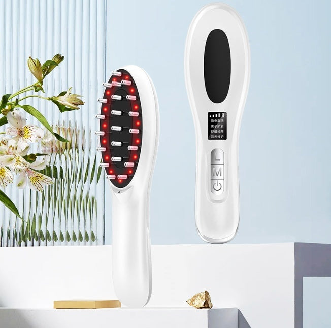 Electric Anion Hair Brush with Micro Current, Red & Blue Light, Vibration Massage - White, 198x55x35mm