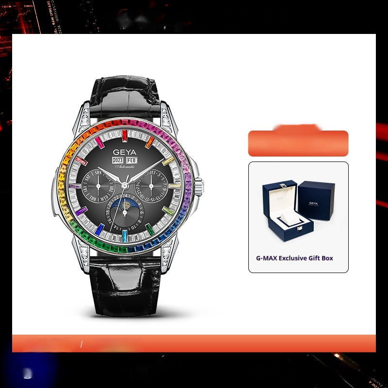 Montre Homme Automatique Multifonctionnelle Étanche Cercle Arc-en-ciel 43mm