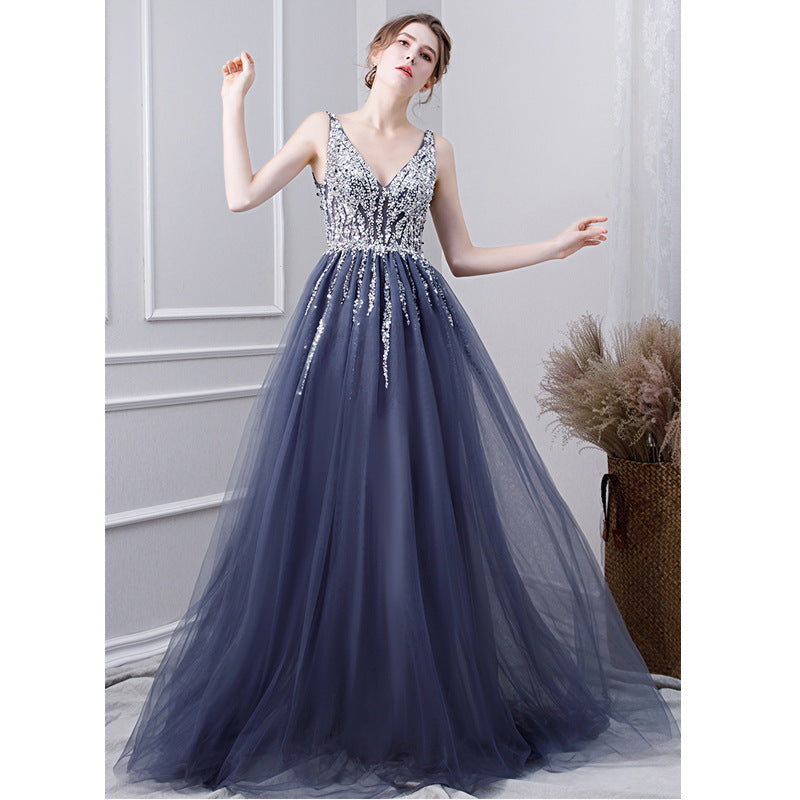 Noble Elegant Long Gray Annual Conference Host Dress Polyester Fiber