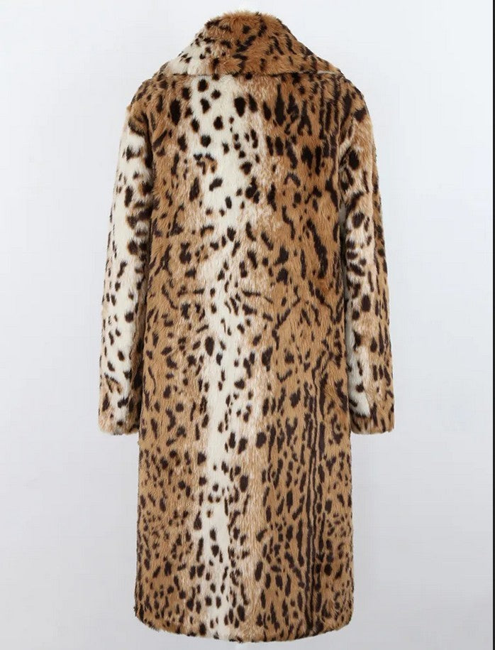European & American Leopard Print Faux Fur Coat with Extended Wool
