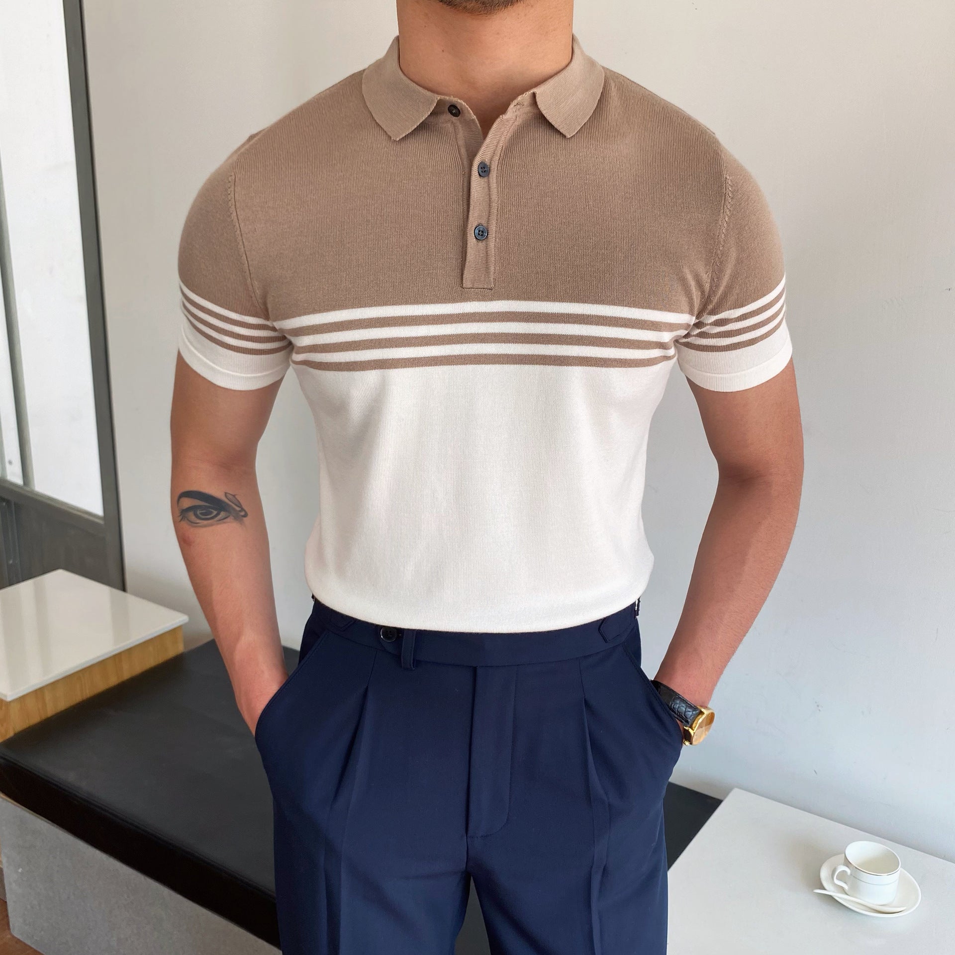 Casual Striped Short-Sleeve Polo Shirt