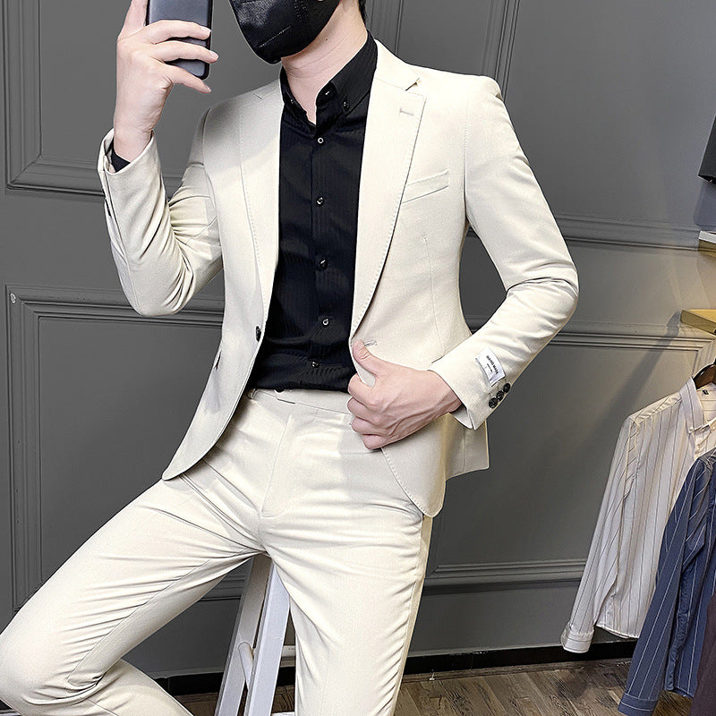 Men's Slim Fit Corduroy Business Casual Suit with Vest