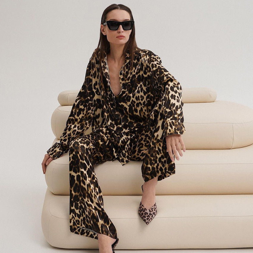 Ensemble de pyjama léopard chaud et confortable en coton à manches longues