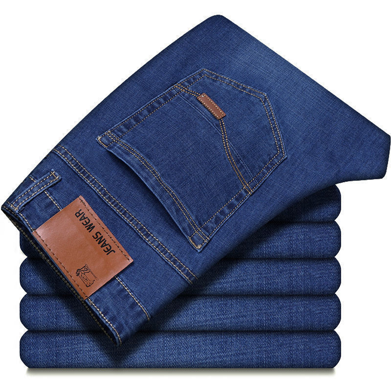 Loose Straight Mid-Waist Stretch Jeans for Men – Casual Work Denim