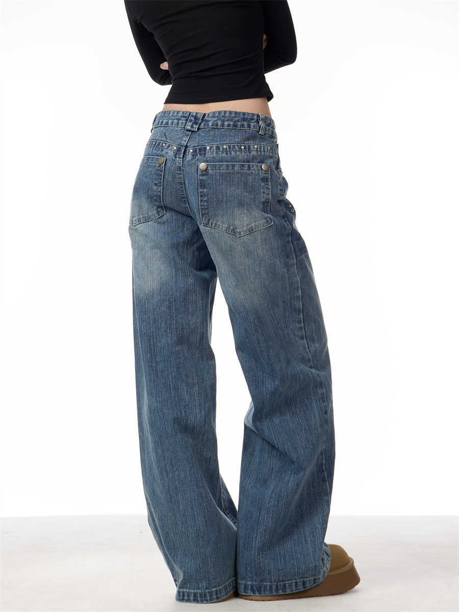 Women's High Waist Wide Leg Baggy Jeans Straight Trousers