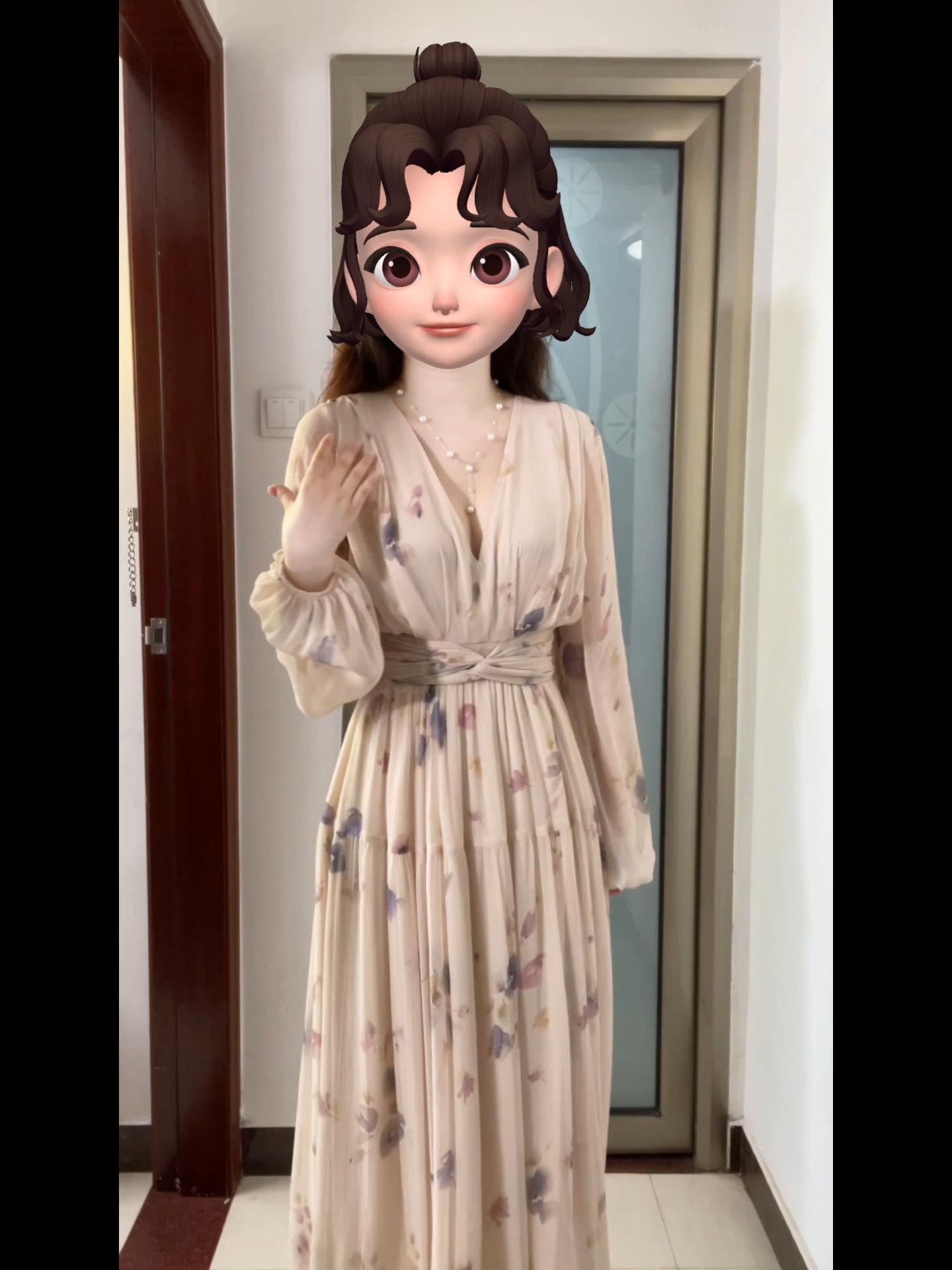 Oversized French V-Neck High Waist Chiffon Floral Dress