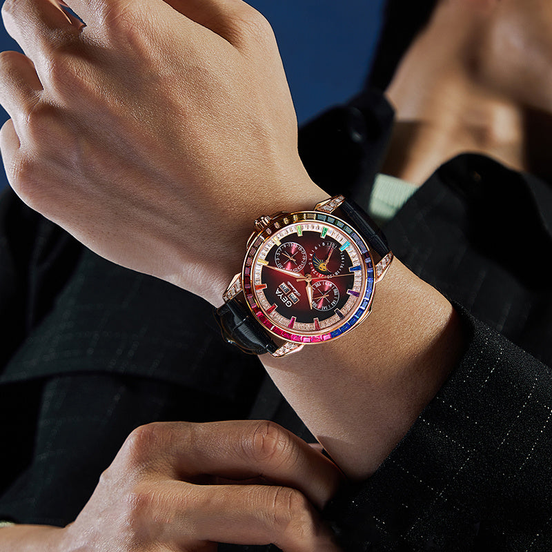 Montre Homme Automatique Multifonctionnelle Étanche Cercle Arc-en-ciel 43mm