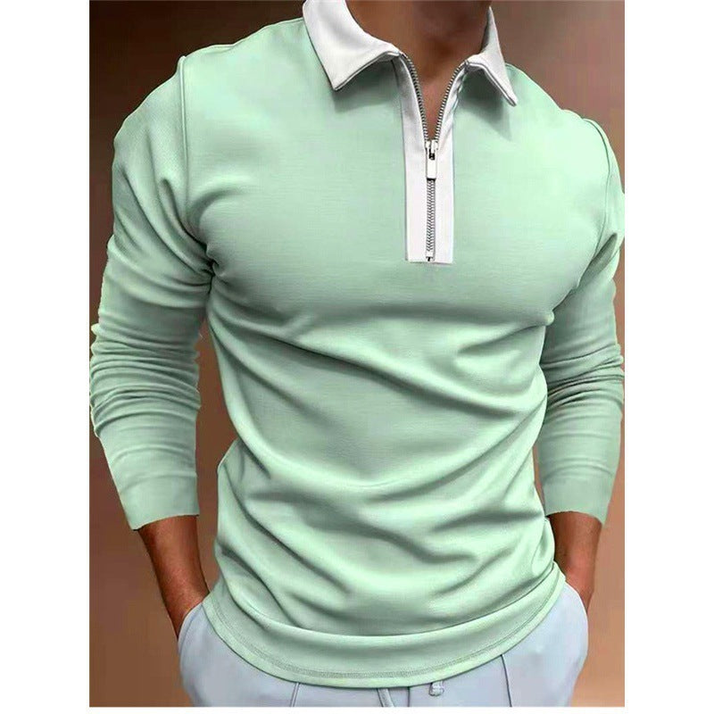 Men's Long Sleeve Zipper Lapel T-Shirt