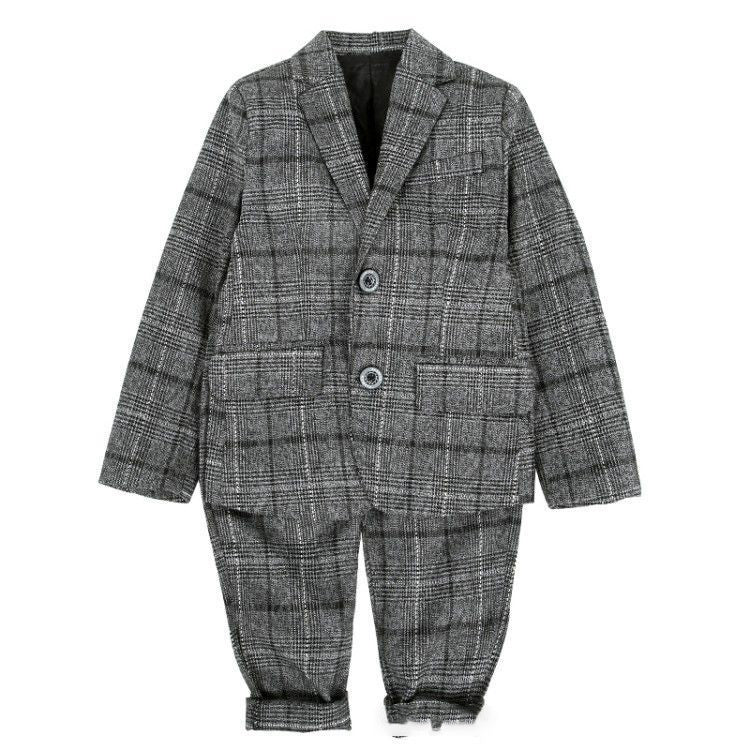 Boys' Two-Piece Casual Plaid Suit Cotton Blend Blouse & Pants