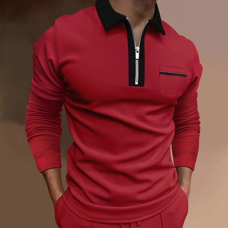 Slim Fit Men's Long Sleeve T-Shirt with Pocket and Zipper Detail