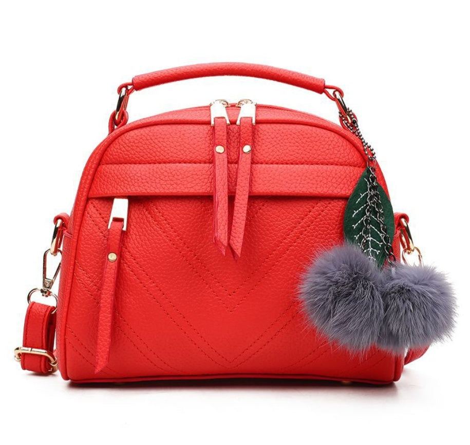 Large PU Leather Shoulder Bag with Hair Ball Pendant and Telescopic Handle, 5 Inch, Multiple Colors