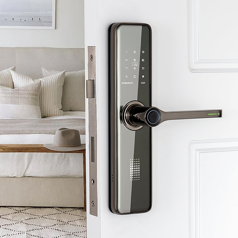 Smart Aluminum Door Lock with NFC, Fingerprint & Card Access – Keyless for Glass & Wood Doors