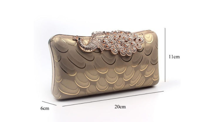 Diamond-Encrusted Peacock PU Leather Dinner Bag Magic Color