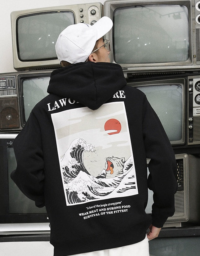 Street Retro Waves Casual Hooded Sweater for Men and Women