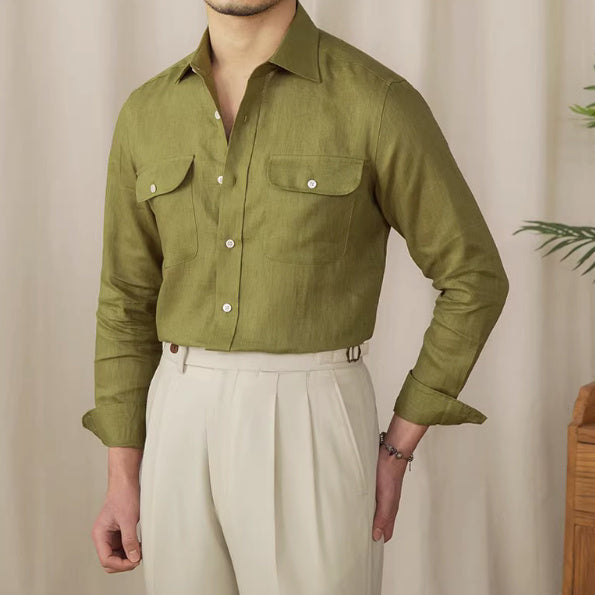 Business Gentry Casual Pure Linen Long Sleeve Shirt in Blue, White, Picklesgreen - M to 3XL
