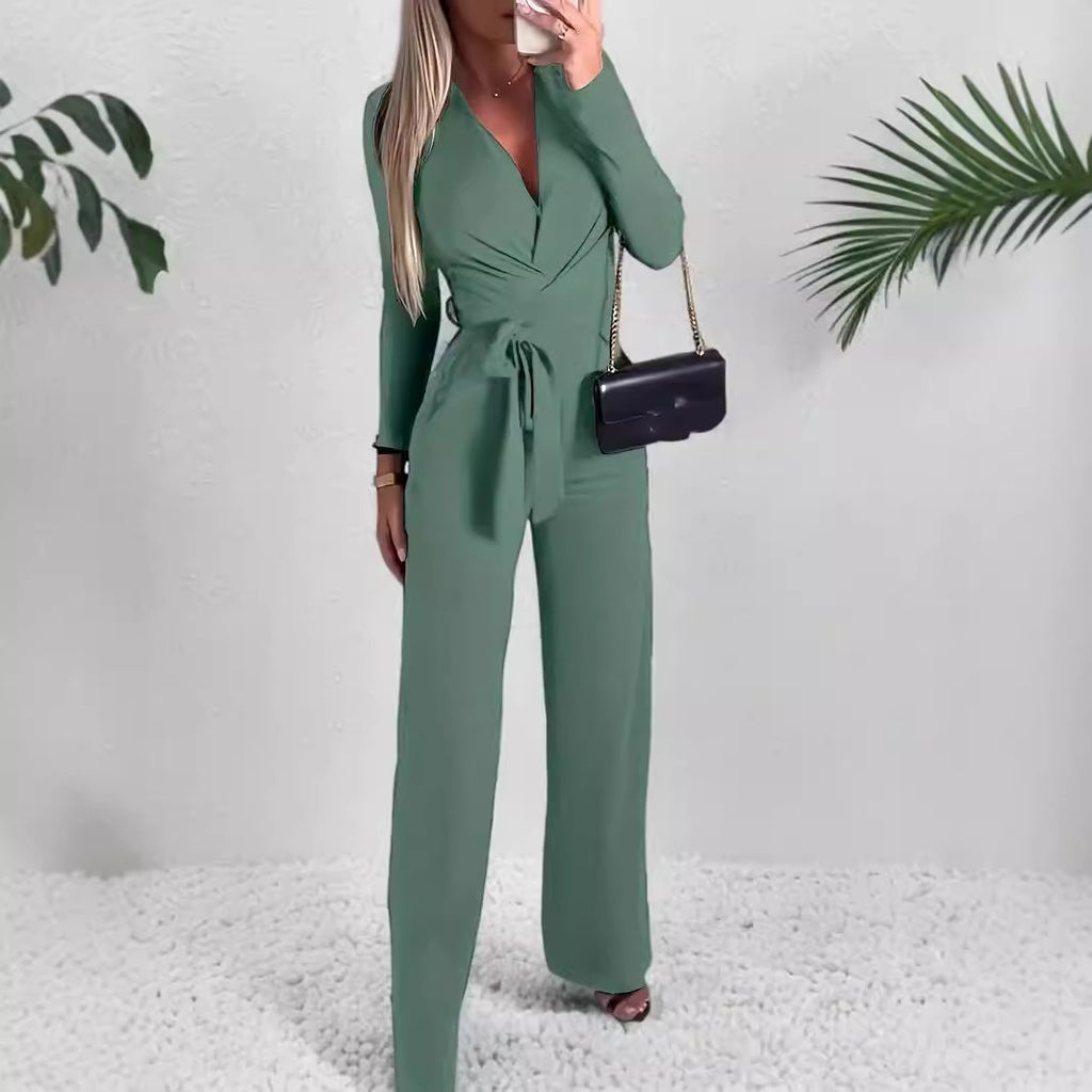 Women's Solid Color Polyester Jumpsuit - Blue, Black, Green, S-2XL