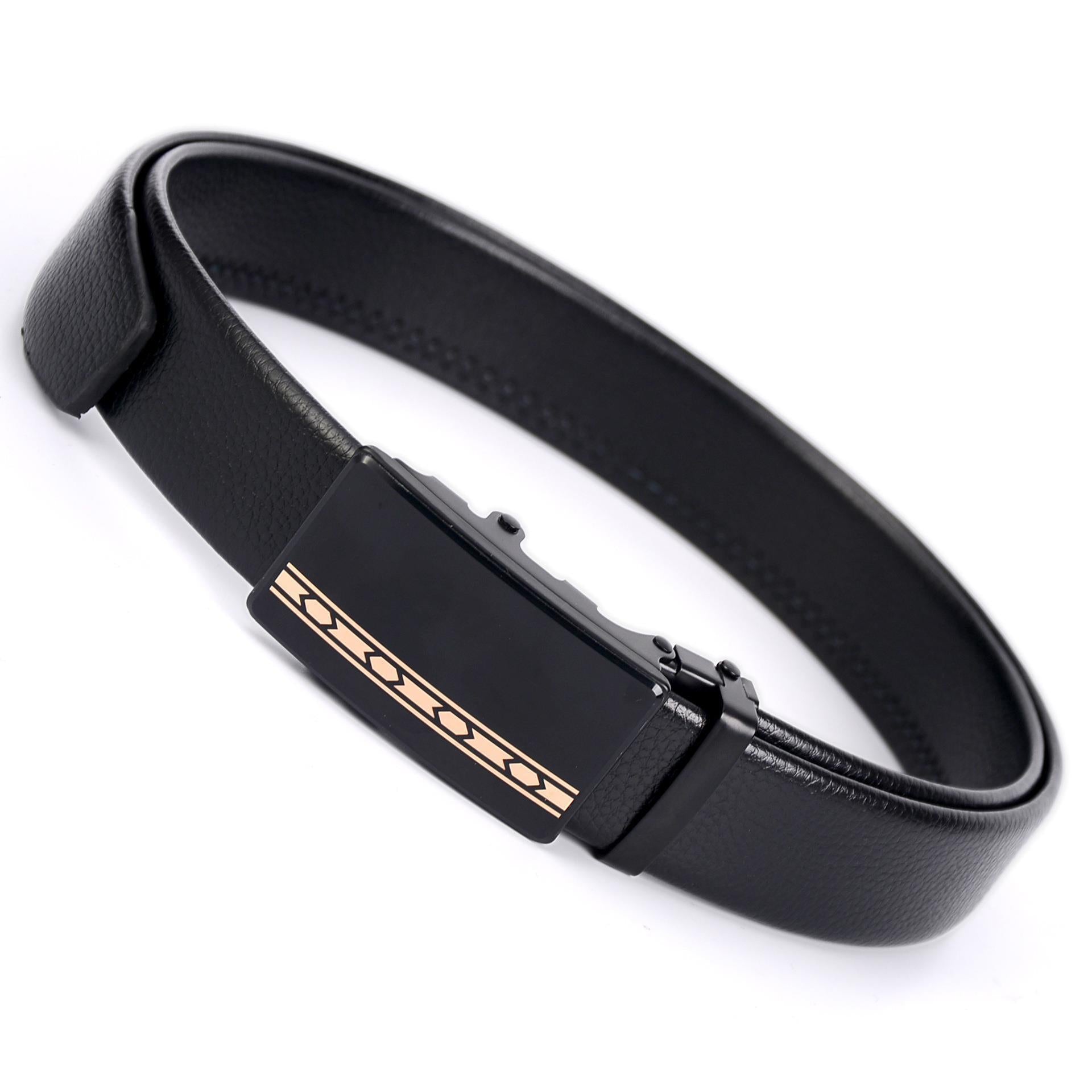 Men's Automatic Buckle Business Casual Belt with Mirror Acrylic Iron Button, 110-130cm, Patent Leather Finish