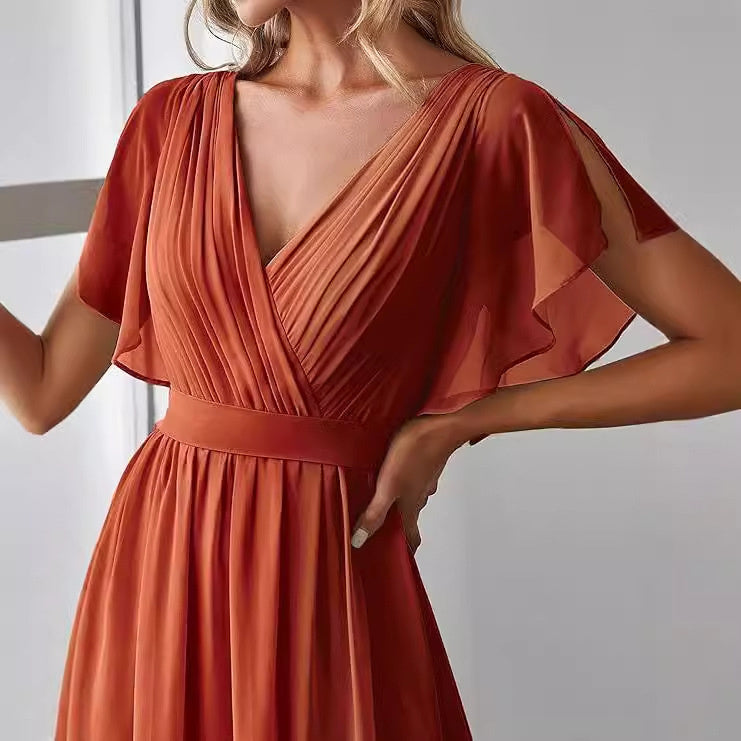 Classy High Waist Slimming Solid Color Bridesmaid Dress