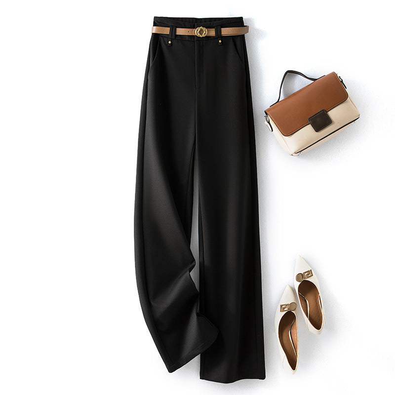Women’s Autumn High-Waist Wide-Leg Straight Casual Pants with Belt