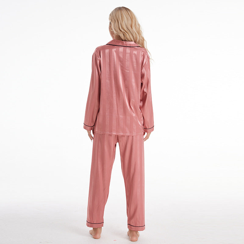 Pyjama grande taille en soie artificielle à rayures audacieuses, manches longues, style européen et américain