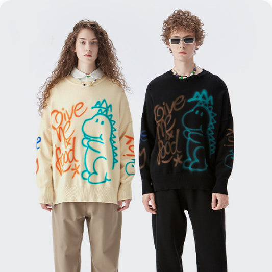 Men's Graffiti Printing Loose Knit Sweater