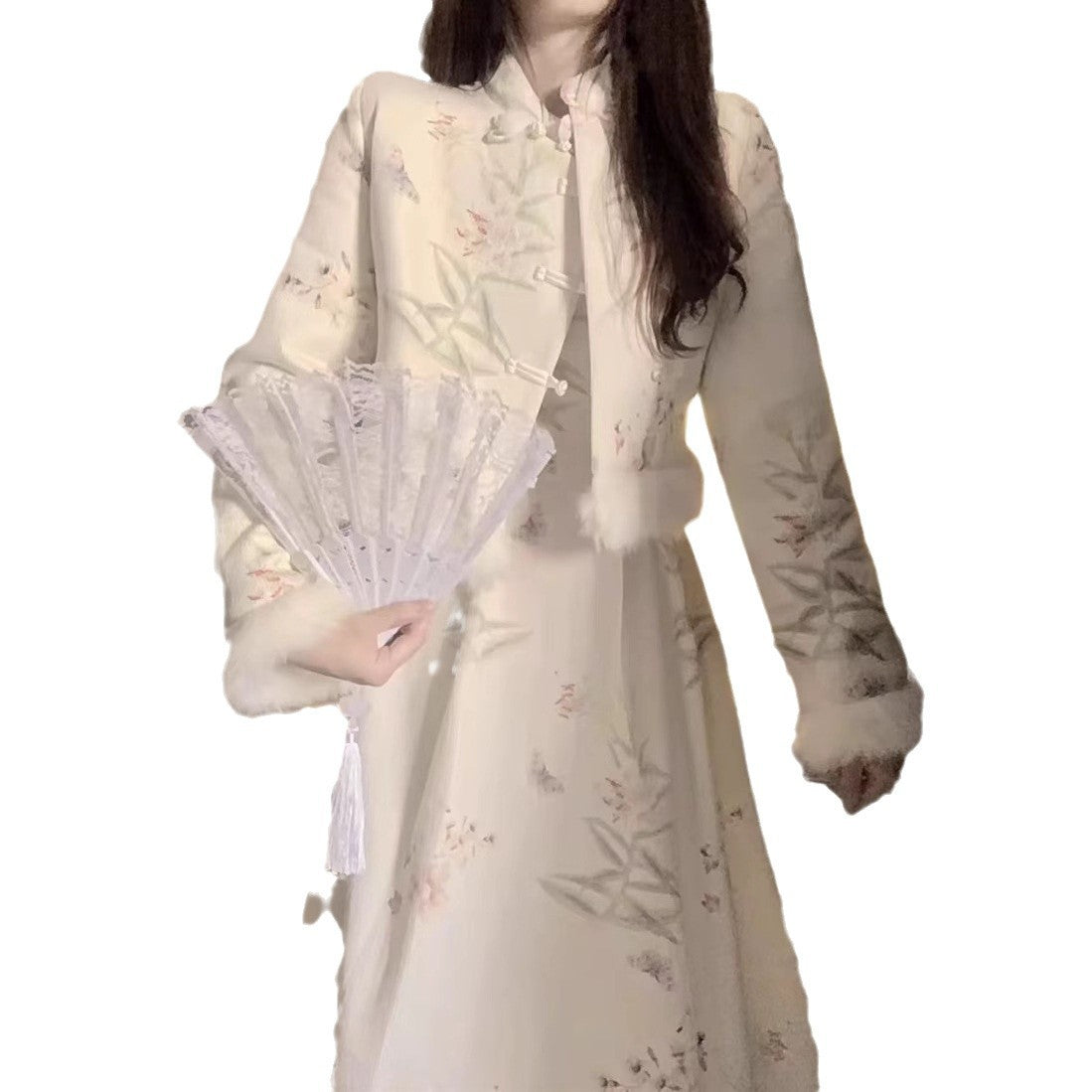 Ensemble rétro jupe et manteau épais et chaud de haute qualité