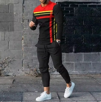 Men's Ethnic Style Printed Long Sleeve Trousers Suit Cotton Blend