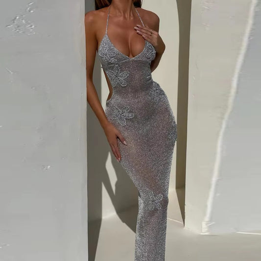 Women's Fashion Deep V Strap Slim Fit Backless Dress