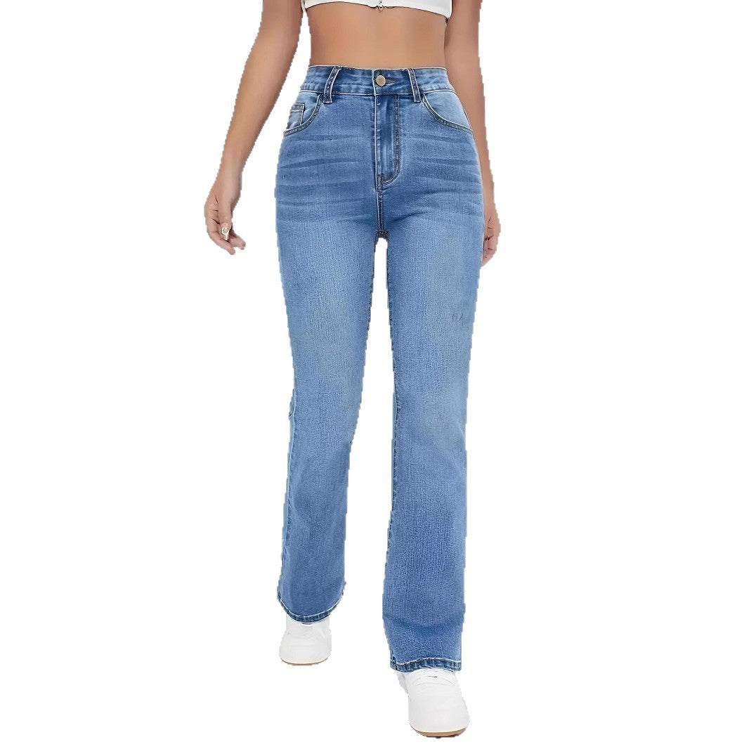 Jean Femme Slim Coupe Ajustée Bleu Clair Taille Haute en Coton