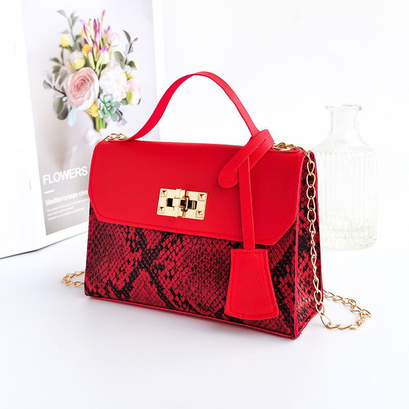 Serpentine Color Contrast Lock Chain Platinum Square Bag