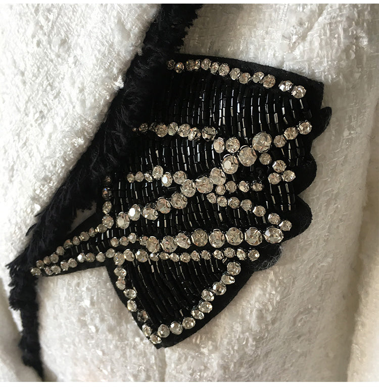 Sparkly White Floral Double-Breasted Coat