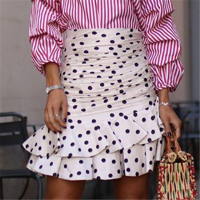 Polka Dot Skirt in Polyester Fiber, Sizes S-XL