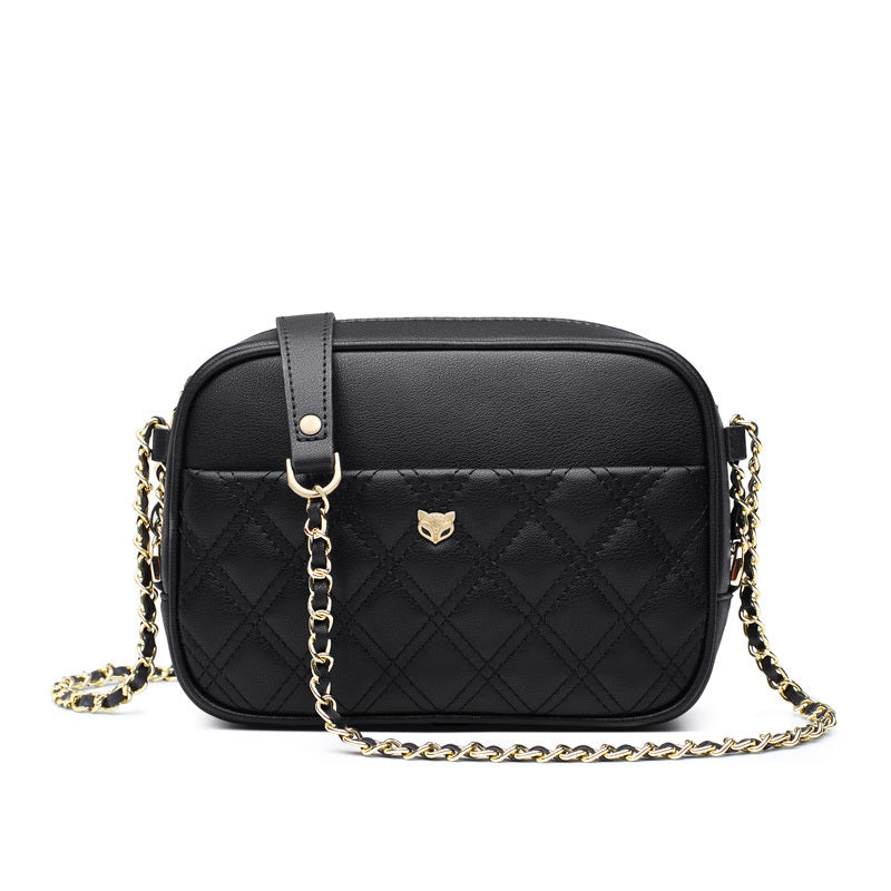 Lingge Small Square Cow Leather Shoulder Bag with Chain