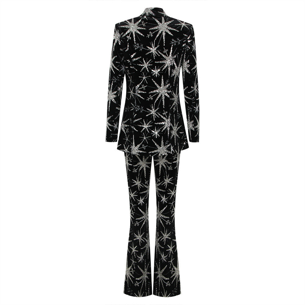 Fashion Women's Black Polyester Starfish Long Sleeve Three-Piece Suit S-XL