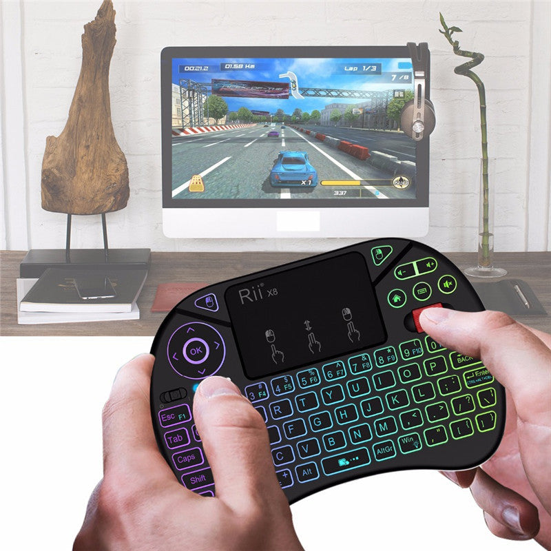 i8X Wireless Black Mini Keyboard with Touchpad and Dual Mouse Buttons