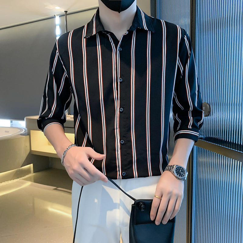 Light Cooked Style Men’s Shirt with Black and White Stripes