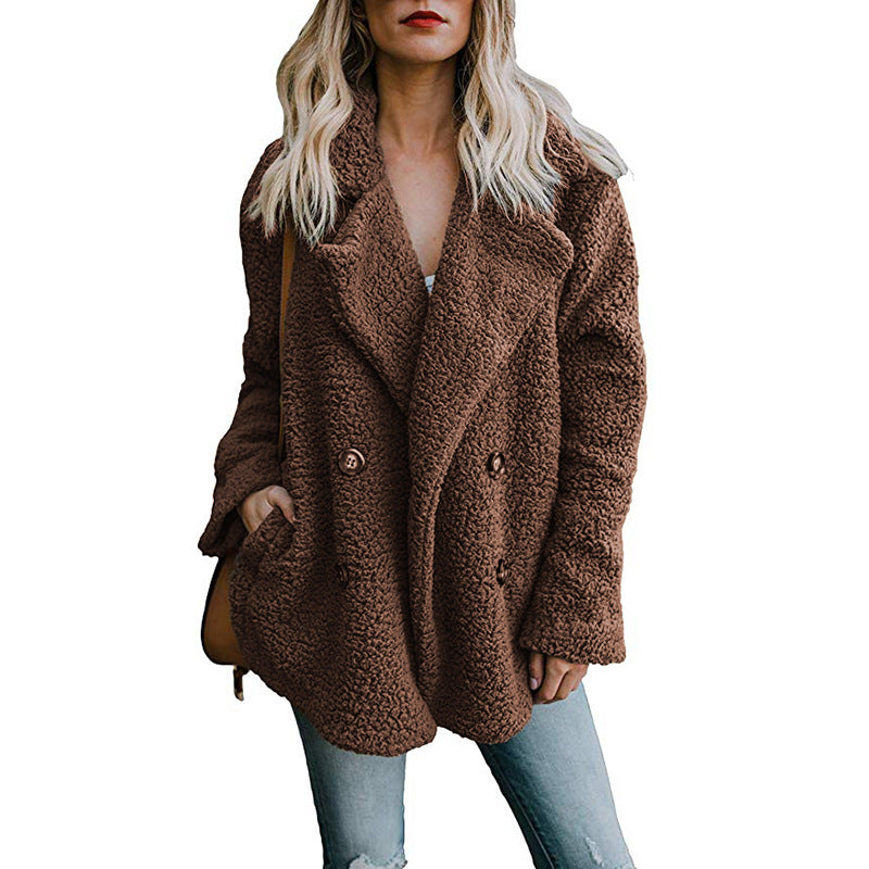 Autumn Winter Button Suit Collar Pocket Blouse Polyester Fiber