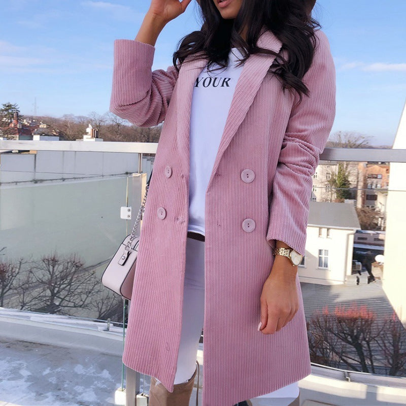 Double Breasted Cotton Blend Long Sleeve Blazer