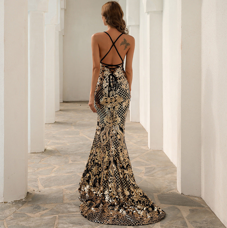 Summer Leopard Print Suspenders Split Prom Evening Dress