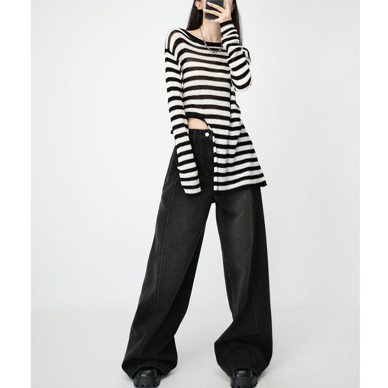 High Waist Loose Wide Leg Draping Denim Trousers Slimming Mop
