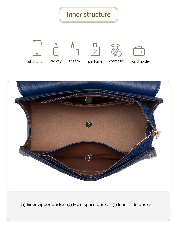 Sac bandoulière en cuir de vachette grande capacité avec serrure - Tendance et polyvalent