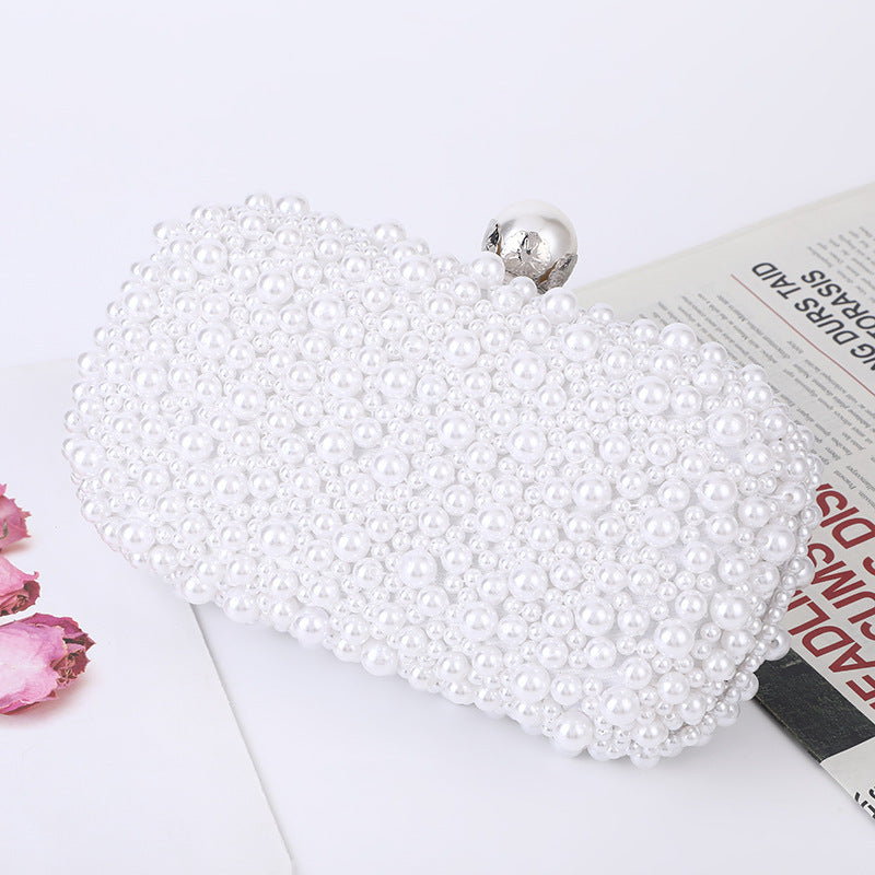 Pochette de soirée en satin et perles pour femme avec fermoir