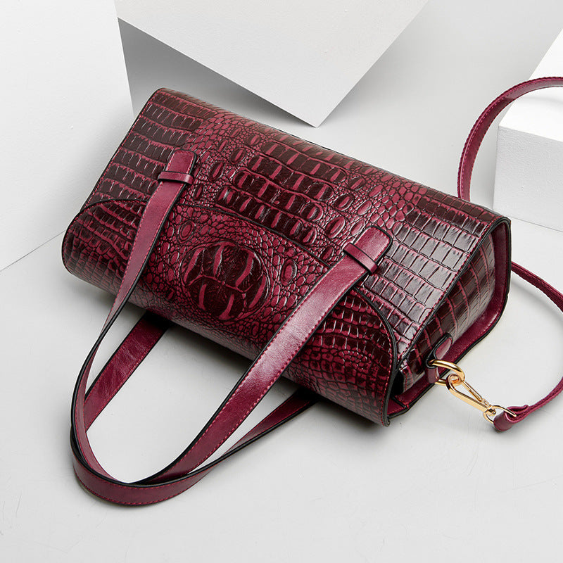 Sac à bandoulière en PU de taille moyenne motif crocodile avec poignée souple