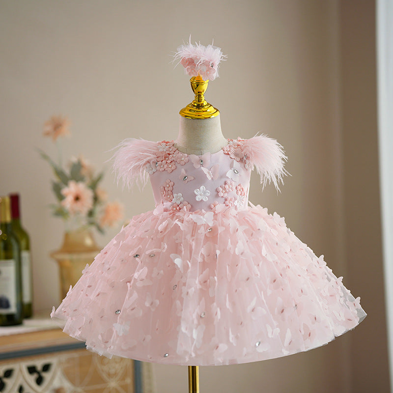 Girls Pink Princess Dress High-End Fashion Polyester Fiber