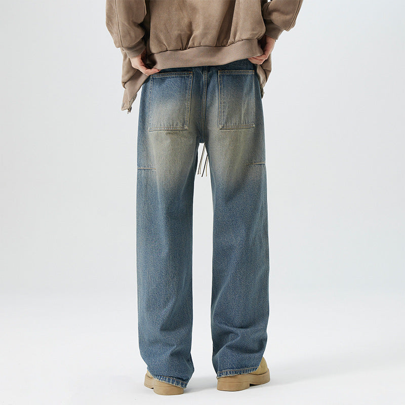 Jean en coton droit mi-taille pour homme, personnalisé, style rétro