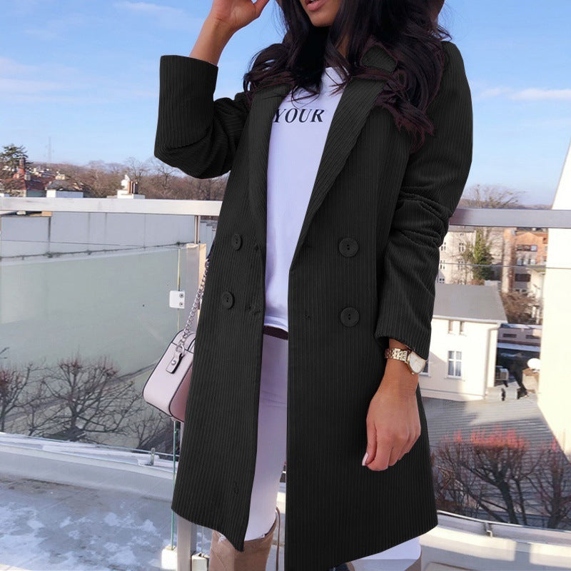 Double Breasted Cotton Blend Long Sleeve Blazer