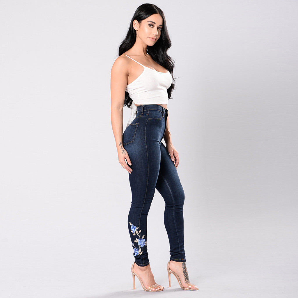 European & American Embroidered Cotton Jeans