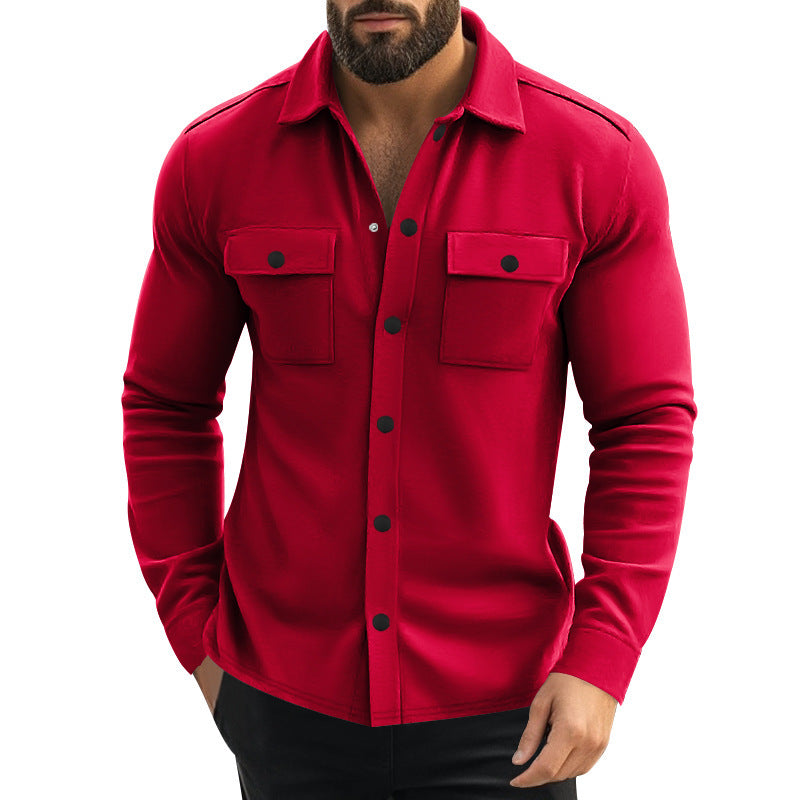 Men's Single-Breasted Lapel Jacket with Multi-Pockets