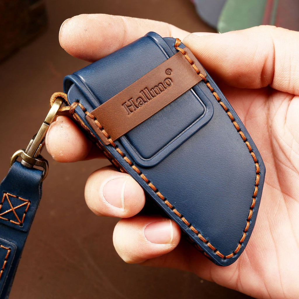 Housse de clé de voiture en cuir véritable faite à la main – Cuir de vachette haut de gamme